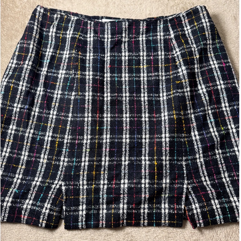 Mixit Rainbow Tweed Plaid Mini Skirt Size 16 M VTG Y2K Office Siren Old Money